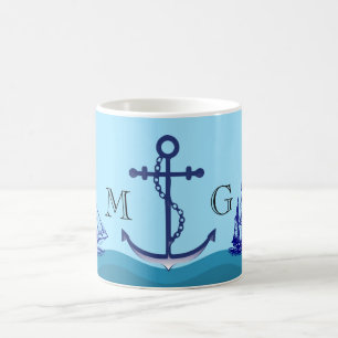 Nautical Anchor with Double Monogram Coffee Mug