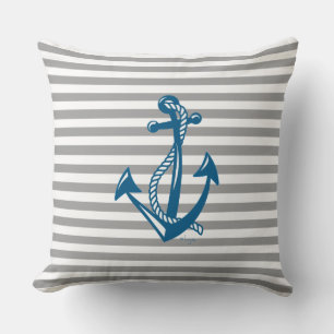 Nautical Anchor with grey stripes Cushion