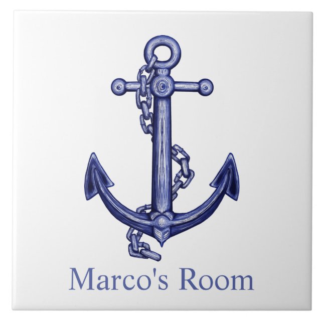 Nautical Anchor WIth Name Ceramic Tile (Front)