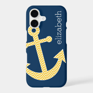 Nautical Anchor with Navy Yellow Chevron Pattern
