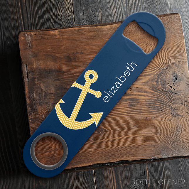 Nautical Anchor with Navy Yellow Chevron Pattern (Custom Bar Key)