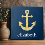 Nautical Anchor with Navy Yellow Chevron Pattern Ceramic Tile<br><div class="desc">Trendy and Preppy Patterns - A classic and elegant design with chevrons and an area to add your name or monogram.</div>