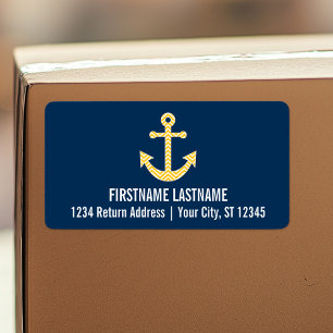 Nautical Anchor with Navy Yellow Chevron Pattern Label