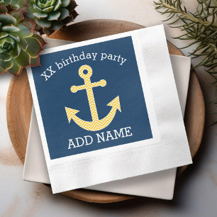 Nautical Anchor with Navy Yellow Chevron Pattern Napkin