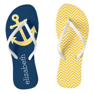 Nautical Anchor with Navy Yellow Chevron Pattern Thongs