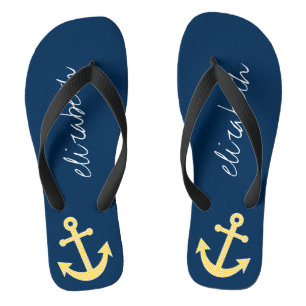 Nautical Anchor with Navy Yellow Chevron Pattern Thongs