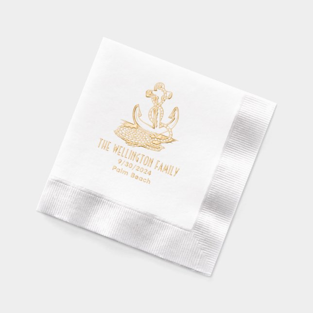 Nautical Anchor with Rope Name Date Location #2 Foil Napkins (Left)
