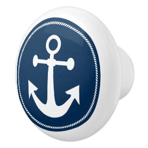 Nautical Anchor with Rope on Navy Blue Ceramic Knob