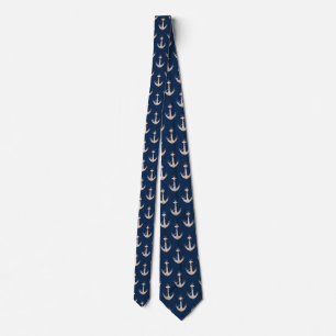 Nautical Anchor with Rope on Navy Blue Tie