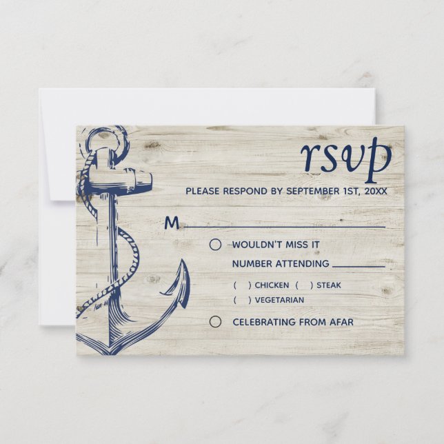 Nautical Anchor Wood Meal Choice RSVP Card (Front)