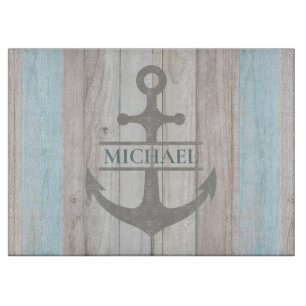 Nautical Anchor Wood Name Coastal Gift Cutting Board