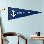 Nautical Anchor Your Name or Boat Navy Blue Pennant Flag<br><div class="desc">Decorate your space with a personalised pennant wall flag, featuring your name, boat name or other desired text in stencil typography along side a custom designed boat anchor. White on navy blue or easily customise the base colour to match your coastal decor. A great gift for your favourite captain, skipper...</div>