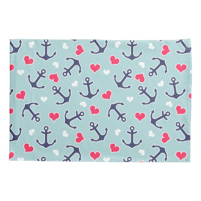 Nautical Anchors and Hearts Pattern Pillows Pillowcase (Back)
