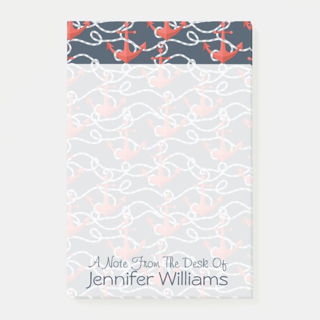 Nautical Anchors And Rope Pattern | Add Your Name Post-it Notes (Front)