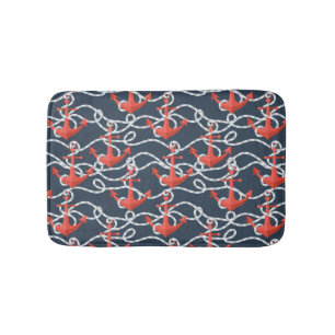 Nautical Anchors And Rope Pattern Bath Mat