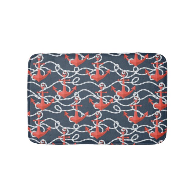 Nautical Anchors And Rope Pattern Bath Mat (Front)