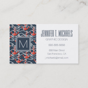 Nautical Anchors And Rope Pattern Business Card