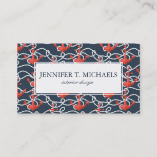 Nautical Anchors And Rope Pattern Business Card