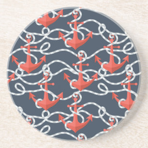 Nautical Anchors And Rope Pattern Coaster