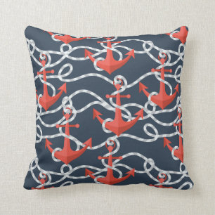 Nautical Anchors And Rope Pattern Cushion