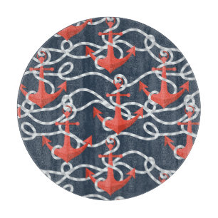 Nautical Anchors And Rope Pattern Cutting Board