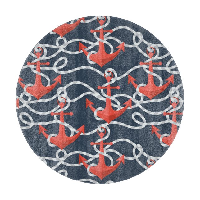Nautical Anchors And Rope Pattern Cutting Board (Front)