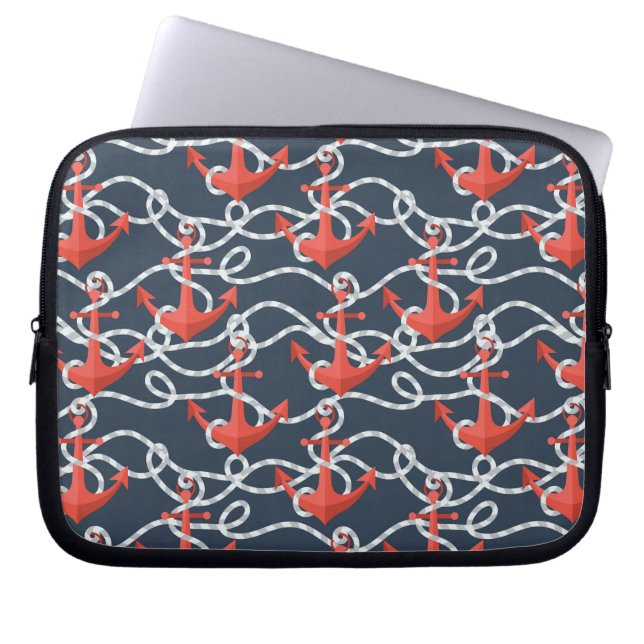 Nautical Anchors And Rope Pattern Laptop Sleeve (Front)