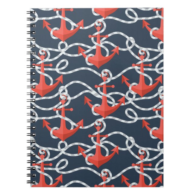 Nautical Anchors And Rope Pattern Notebook (Front)