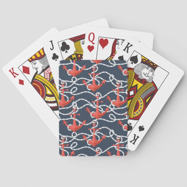 Nautical Anchors And Rope Pattern Playing Cards (Back)
