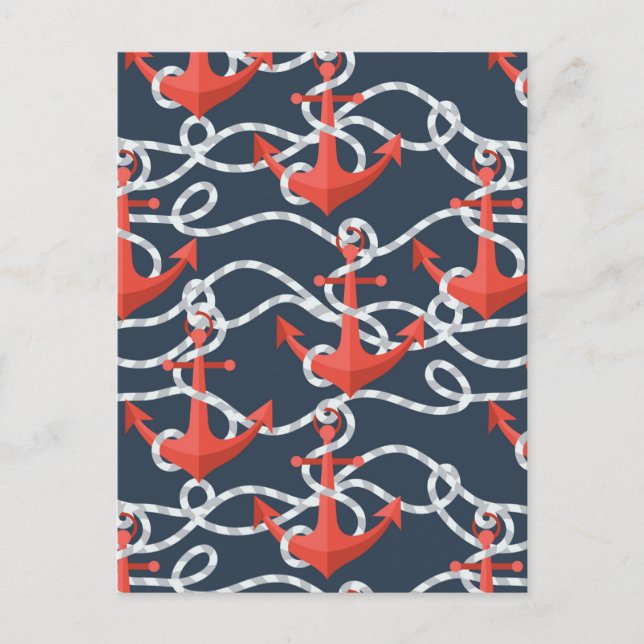 Nautical Anchors And Rope Pattern Postcard (Front)