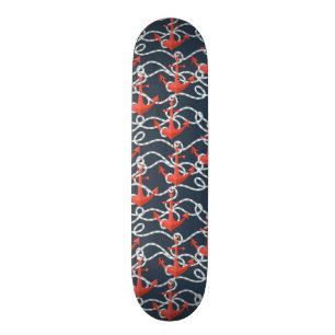 Nautical Anchors And Rope Pattern Skateboard