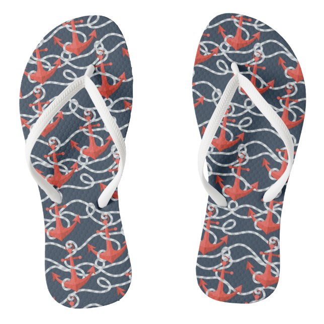 Nautical Anchors And Rope Pattern Thongs (Footbed)