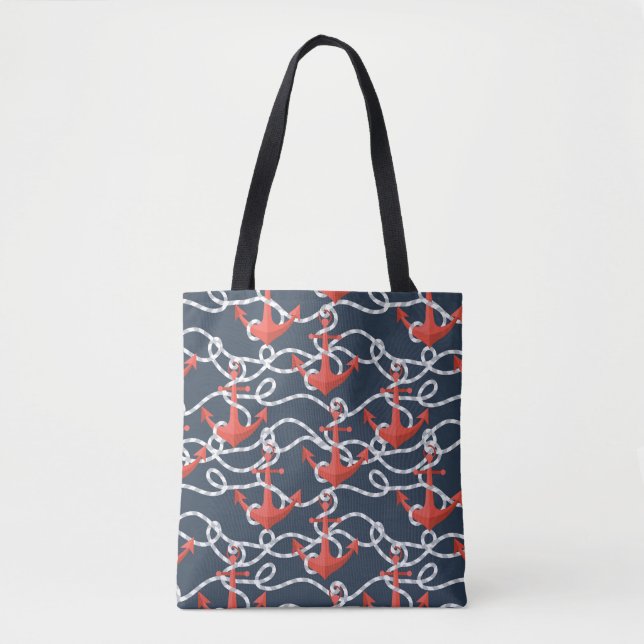 Nautical Anchors And Rope Pattern Tote Bag (Front)
