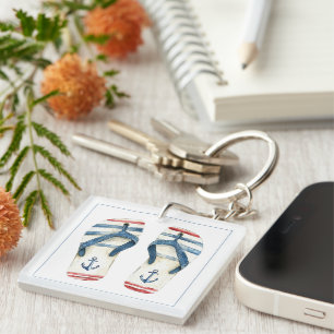 Nautical Anchors and Stripes Flip Fops Key Ring