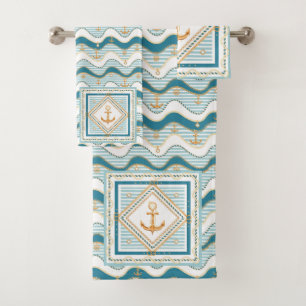 Nautical Anchors and Waves Bath Towel Set