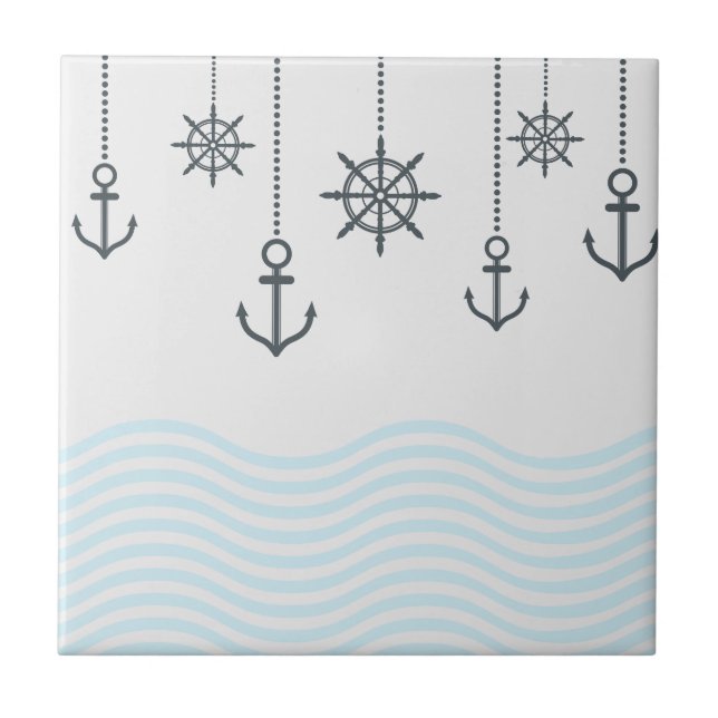 Nautical Anchors and Waves Tile (Front)