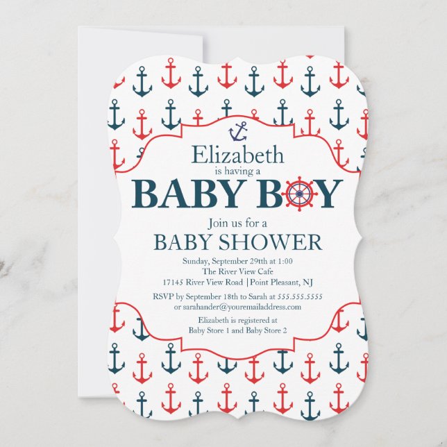 Nautical Anchors Away Boys Baby Shower Invitation (Front)