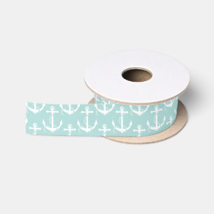 Nautical Anchors Aweigh Light Blue Satin Ribbon