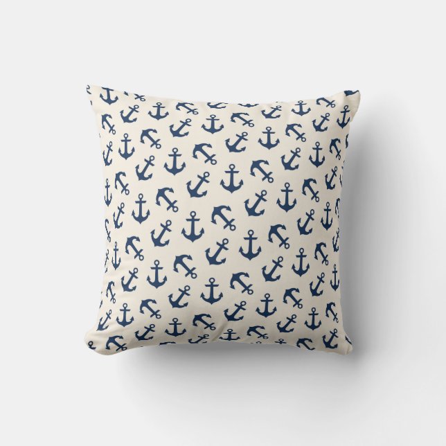 Nautical Anchors Aweigh Pattern Navy Cushion (Front)