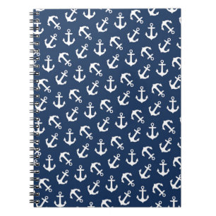 Nautical Anchors Aweigh Pattern Navy Notebook