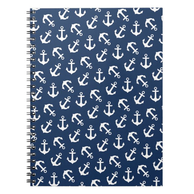 Nautical Anchors Aweigh Pattern Navy Notebook (Front)