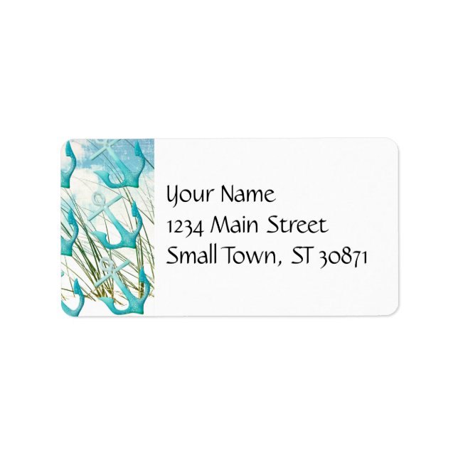 Nautical Anchors Beach Ocean Seaside Coastal Theme Label (Front)
