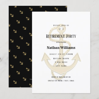 Nautical Anchors Black Gold Custom Retirement Invitation