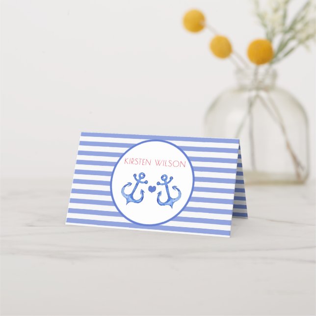 Nautical Anchors - Folded Wedding Place Cards (Front)