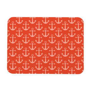 Nautical Anchors in Coral Pink Pretty Pattern Magnet