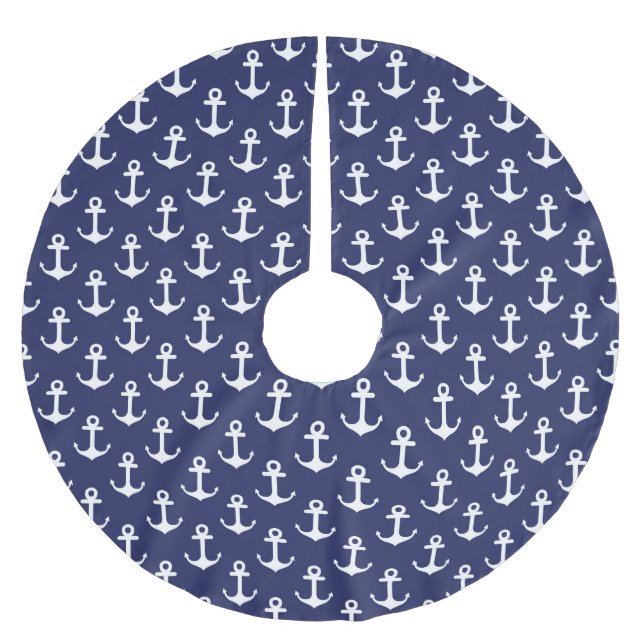 Nautical Anchors Navy - Christmas Tree Skirt (Front)
