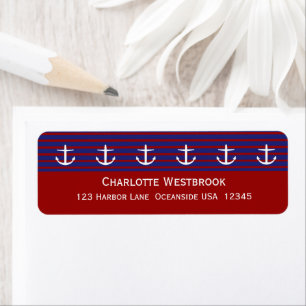 Nautical Anchors on Classic Stripe Personalised Return Address Label