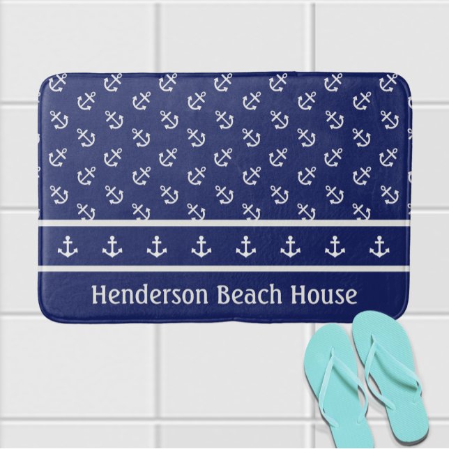 Nautical Anchors on Navy  Bath Mat (Creator Uploaded)