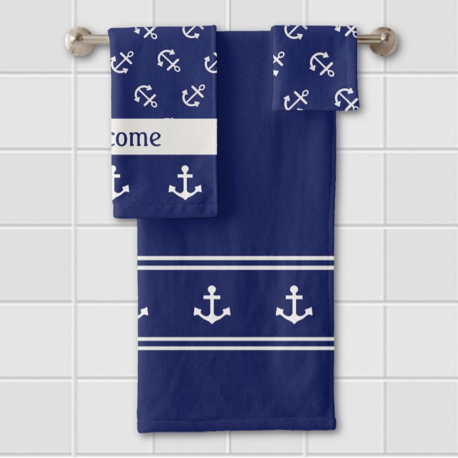 Nautical Anchors on Navy Bath Towel Set (Creator Uploaded)