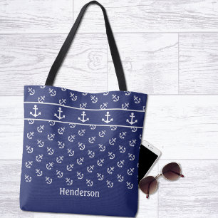 Nautical Anchors on Navy  Tote Bag